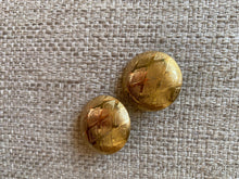 Load image into Gallery viewer, Vintage 90s Gold Plaid Textured Embossed Circle Statement Earrings