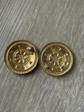 Load image into Gallery viewer, Vintage 80s 90s Large Nautical Cream Gold Ship Wheel Circle Statement Earrings