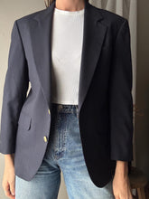 Load image into Gallery viewer, Vintage Wool Boyfriend Blazer: Dark Navy Blue with Gold Crest Buttons