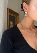 Load image into Gallery viewer, Preloved Off White Fabric and Gold Statement Drop Bell Earrings
