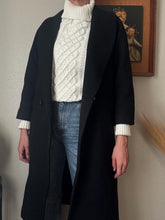 Load image into Gallery viewer, Vintage Black Wool Long Black Coat Structured Shoulders