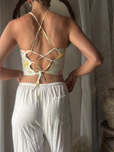 Load image into Gallery viewer, Vintage Upcycled White Yellow Floral Square Neck Halter Tie Top Handmade