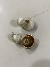 Load image into Gallery viewer, Preloved Off White Fabric and Gold Statement Drop Bell Earrings