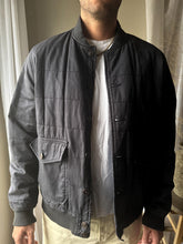 Load image into Gallery viewer, Vintage Quilted Dark Navy Blue Mens Bomber Cotton Jacket Cargo Pockets Button Front