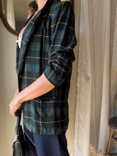 Load image into Gallery viewer, Vintage Forest Green Black Yellow Red Plaid Boyfriend Blazer