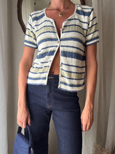 Load image into Gallery viewer, Vintage Knit Striped Shirt: USA Made Abalone Button Cardigan