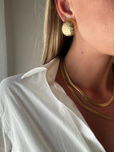 Load image into Gallery viewer, Vintage 90s Gold Plaid Textured Embossed Circle Statement Earrings