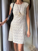 Load image into Gallery viewer, Vintage Beige Crochet Slightly Sheer Short Sleeve Dress with Subtle Sparkle