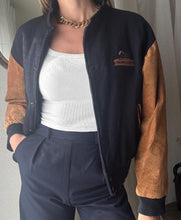 Load image into Gallery viewer, Vintage Wool Varsity Bomber Jacket: Suede Sleeves, Made in USA