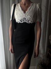 Load image into Gallery viewer, Vintage Black White Lace Dress Gown Made in USA