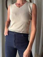 Load image into Gallery viewer, Classic Vintage Beige Cropped V Neck Knit Tank Top Black Striped Hem
