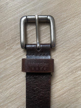Load image into Gallery viewer, Vintage Wrangler Dark Brown Leather Belt: Silver Buckle, Grommet Detail