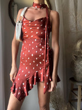 Load image into Gallery viewer, Preloved Animal Print Mini Slip Dress: Cowl Neck Ruffle Hem