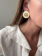 Load image into Gallery viewer, Vintage 80s 90s Large Nautical Cream Gold Ship Wheel Circle Statement Earrings