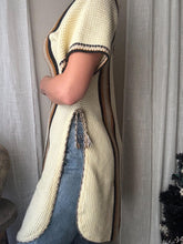 Load image into Gallery viewer, Vintage Cream Knit Poncho with Brown Black Grey Stripe