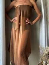 Load image into Gallery viewer, Vintage Semi Chocolate Brown Scarf Wrap Skirt with Subtle Rhinestone Crystals NWT