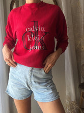 Load image into Gallery viewer, Vintage Calvin Klein Oversized Bright Cherry Red Fleece Logo Sweater