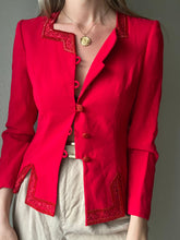Load image into Gallery viewer, Vintage Structured Red Blazer Beaded Details and Buttons Square Neckline
