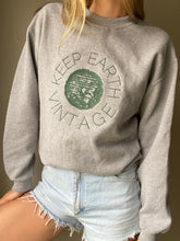 Load image into Gallery viewer, Upcycled Vintage Heather Grey Long Sleeve Sweatshirt Forest Green Keep Earth Vintage Logo