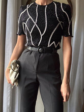 Load image into Gallery viewer, Vintage Black Silk Sequin Blouse: Scala Beaded Short Sleeve Top