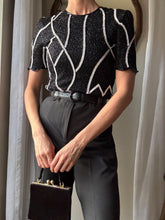 Load image into Gallery viewer, Vintage Black Silk Sequin Blouse: Scala Beaded Short Sleeve Top