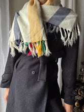 Load image into Gallery viewer, Vintage Cream Red Green Yellow Blue Striped Fringe Neck Scarf