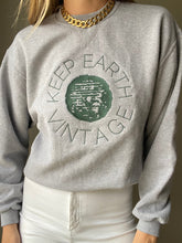 Load image into Gallery viewer, Upcycled Vintage Heather Grey Long Sleeve Sweatshirt Forest Green Keep Earth Vintage Logo
