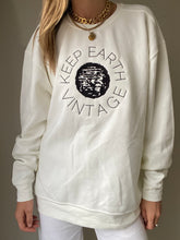 Load image into Gallery viewer, Upcycled Vintage Very Oversized White Long Sleeve Sweatshirt Black Keep Earth Vintage Logo