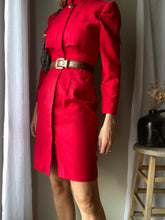 Load image into Gallery viewer, Vintage Red Coat Dress: Fitted Mandarin Collar, Made in USA