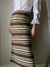 Load image into Gallery viewer, Classic Vintage Brown Black White Striped Midi Skirt