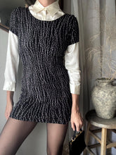 Load image into Gallery viewer, Vintage Black Beige Vine Pattern Dress Short Sleeve Stretchy