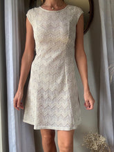 Load image into Gallery viewer, Vintage Beige Crochet Slightly Sheer Short Sleeve Dress with Subtle Sparkle