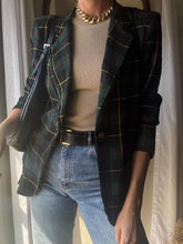 Load image into Gallery viewer, Vintage Forest Green Black Yellow Red Plaid Boyfriend Blazer