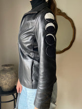 Load image into Gallery viewer, Vintage Leather Black Moto Jacket With Moon Phase Cycle Patches