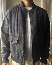 Load image into Gallery viewer, Vintage Quilted Dark Navy Blue Mens Bomber Cotton Jacket Cargo Pockets Button Front