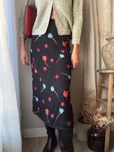 Load image into Gallery viewer, Vintage 90s 2000s Black Bright Floral Maxi Skirt Lined