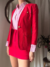 Load image into Gallery viewer, Vintage Linen Cotton Structured Red Blazer Slightly Padded Shoulders Petite