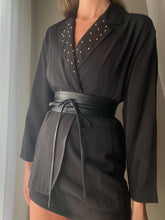 Load image into Gallery viewer, Vintage Oversized Black Blazer: Gold Beaded Lapel, 90s Chic
