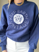 Load image into Gallery viewer, Upcycled Vintage Oversized Dark Navy Blue Long Sleeve Sweatshirt White Keep Earth Vintage Logo