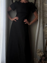 Load image into Gallery viewer, Vintage Black Empire Waist Short Sleeve Long Dress Made in USA