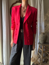 Load image into Gallery viewer, Vintage Wool Structured Fitted Waist Red Long Wool Blazer