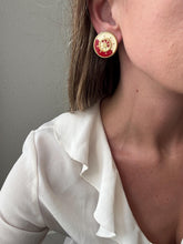 Load image into Gallery viewer, Vintage 80s 90s Nautical Red Cream Gold Ship Wheel Circle Statement Earrings