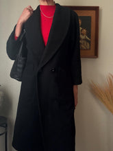 Load image into Gallery viewer, Vintage Black Wool Long Black Coat Structured Shoulders