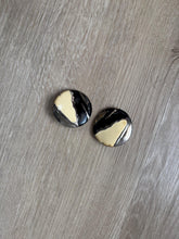 Load image into Gallery viewer, Vintage 80s 90s Large Circle Cream Black Silver Abstract Enamel Statement Earrings