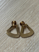 Load image into Gallery viewer, Vintage 90s Cream Enamel Gold Triangle Statement Drop Earrings