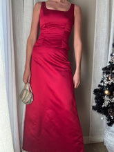 Load image into Gallery viewer, Vintage Dark Merlot Red Satin Long Maxi Skirt