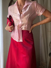 Load image into Gallery viewer, Vintage Sheer Pink Short Sleeve Collared Button Up Top