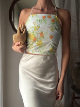 Load image into Gallery viewer, Vintage Upcycled White Yellow Floral Square Neck Halter Tie Top Handmade