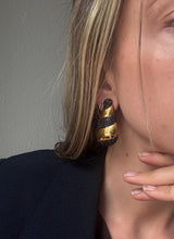 Load image into Gallery viewer, Vintage Gold Rhinestone Swirl Statement Earrings: 90s Bold Style