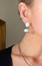 Load image into Gallery viewer, Preloved Off White Fabric and Gold Statement Drop Bell Earrings
